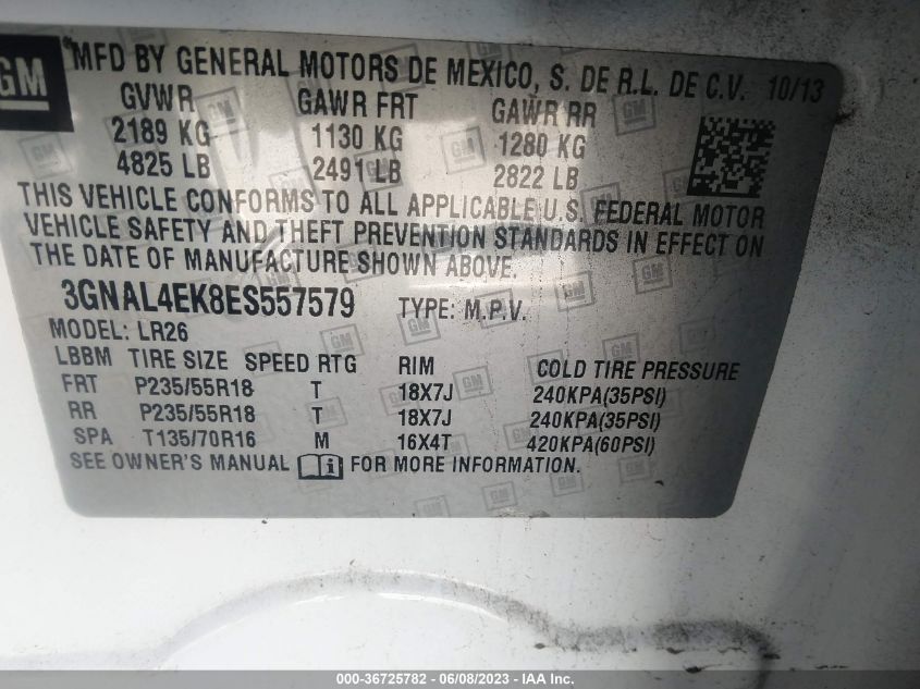 2014 CHEVROLET CAPTIVA SPORT LTZ - 3GNAL4EK8ES557579