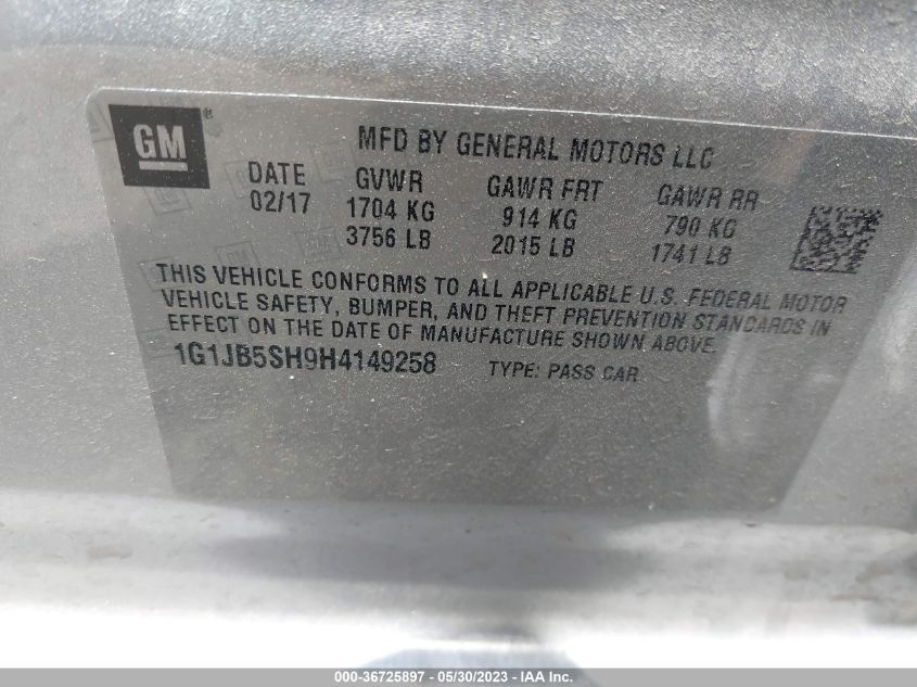 2017 CHEVROLET SONIC LS - 1G1JB5SH9H4149258