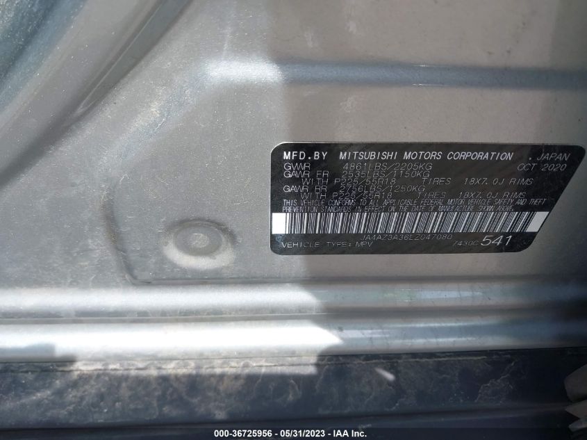 2020 MITSUBISHI OUTLANDER ES/SE/SEL/LE/SP - JA4AZ3A36LZ047080