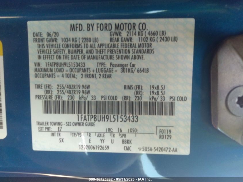 2020 FORD MUSTANG ECOBOOST - 1FATP8UH9L5153433