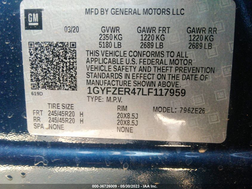2020 CADILLAC XT4 FWD SPORT 1GYFZER47LF117959
