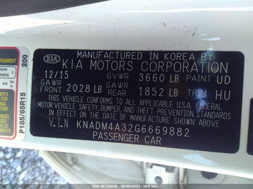 2016 KIA RIO LX - KNADM4A32G6669882