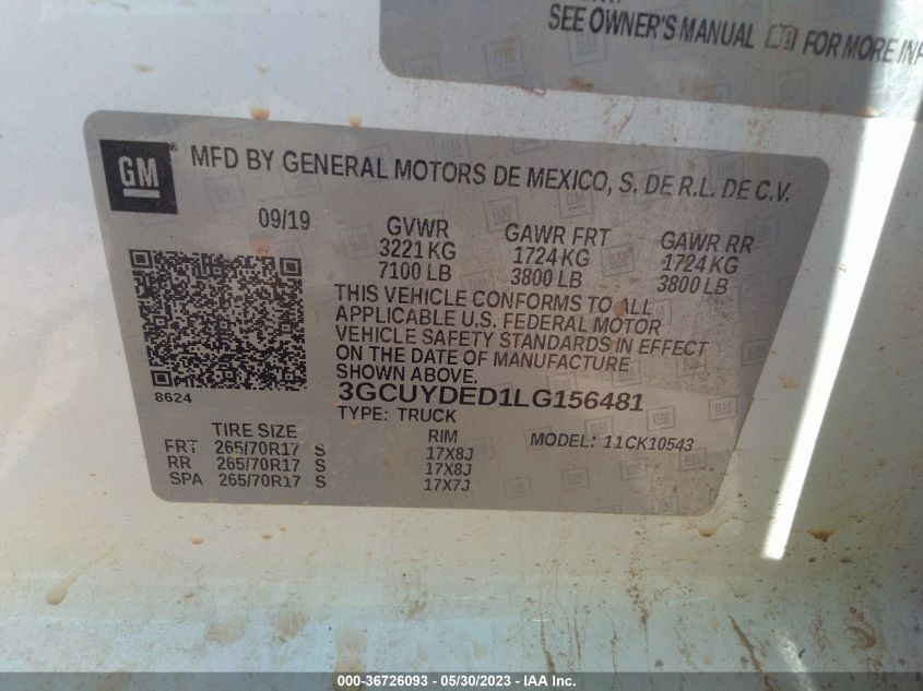 2020 CHEVROLET SILVERADO 1500 LT - 3GCUYDED1LG156481