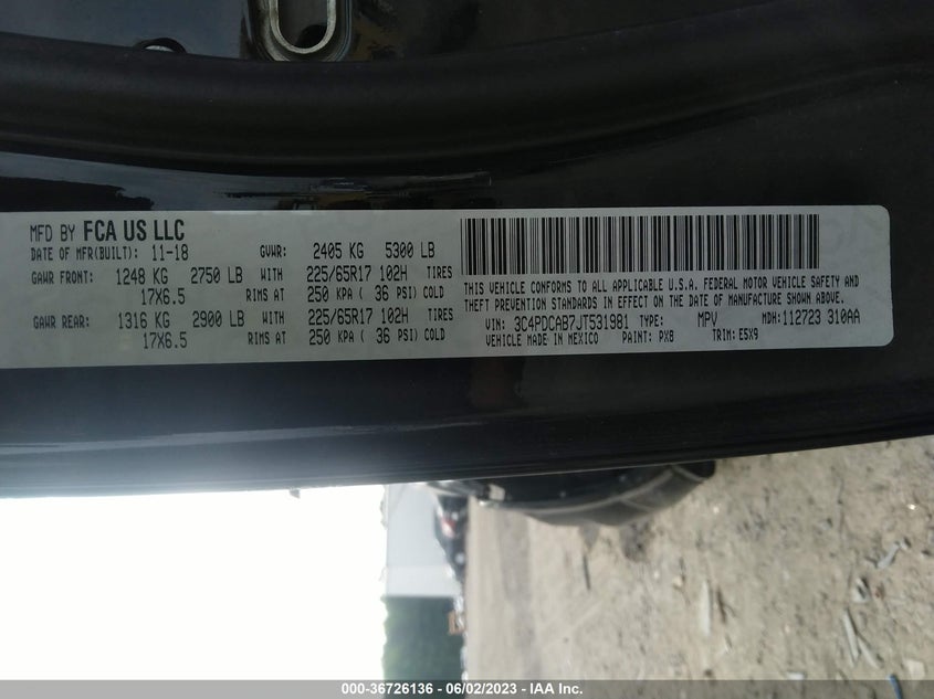 VIN 3C4PDCAB7JT531981 2018 DODGE JOURNEY SE