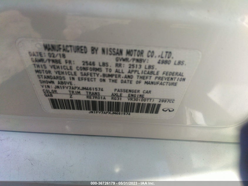 VIN JN1FV7APXJM461574 2018 INFINITI Q50 RED SPORT 400