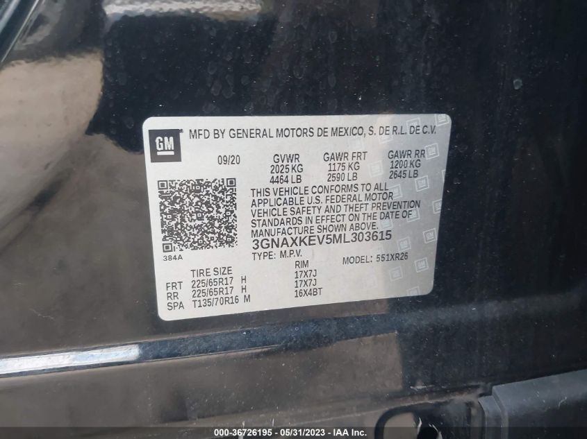 2021 CHEVROLET EQUINOX LT - 3GNAXKEV5ML303615