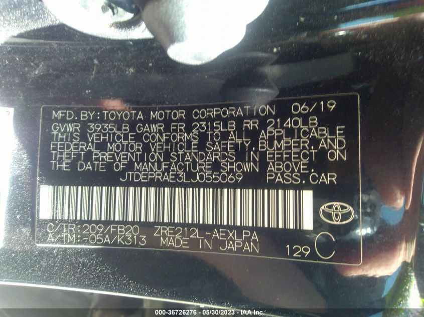 2020 TOYOTA COROLLA LE - JTDEPRAE3LJ055069