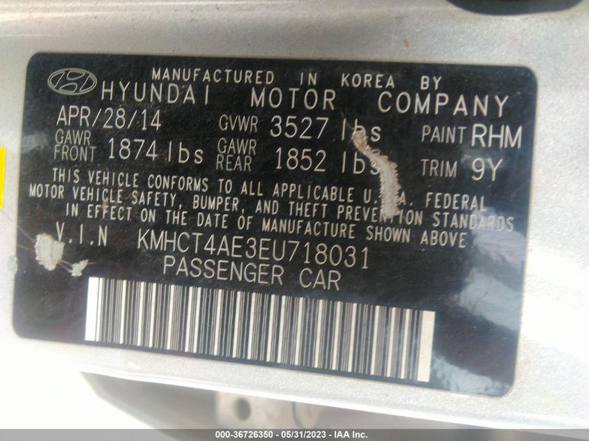 2014 HYUNDAI ACCENT GLS - KMHCT4AE3EU718031
