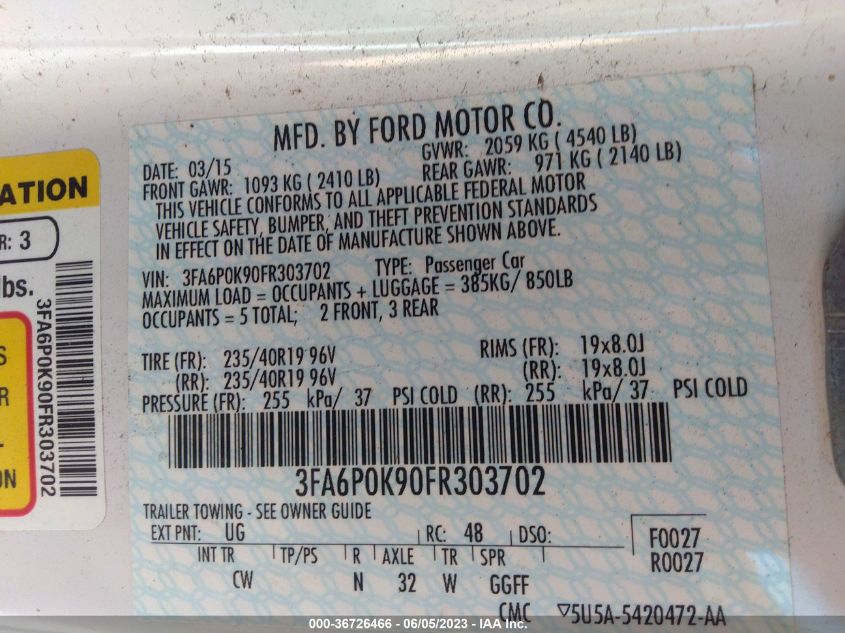 2015 FORD FUSION TITANIUM - 3FA6P0K90FR303702