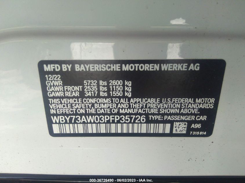 2023 BMW I4 EDRIVE40 WBY73AW03PFP35726