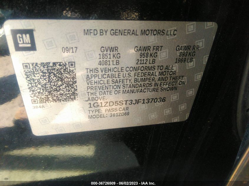 2018 CHEVROLET MALIBU LT - 1G1ZD5ST3JF137036