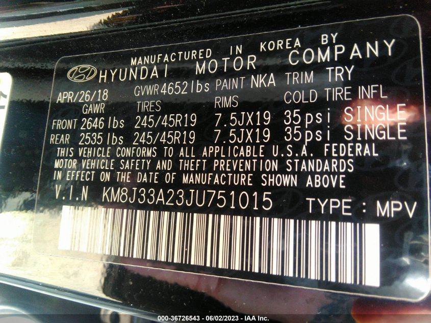 2018 HYUNDAI TUCSON VALUE - KM8J33A23JU751015