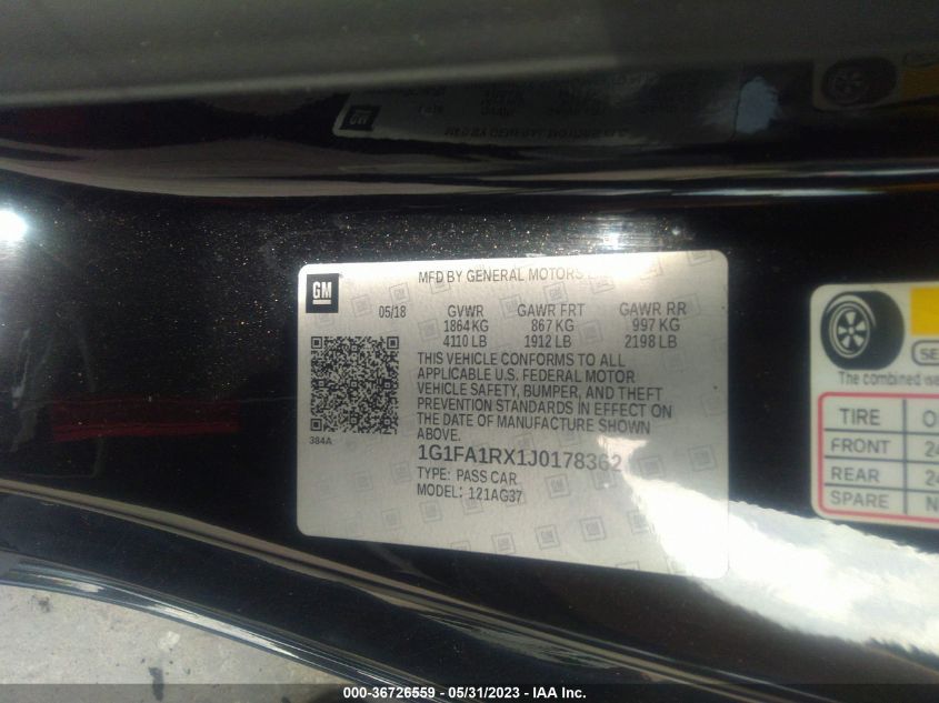 2018 CHEVROLET CAMARO 1LS - 1G1FA1RX1J0178362