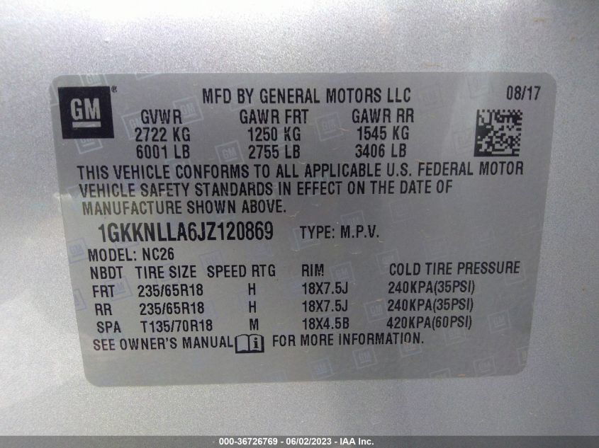 2018 GMC ACADIA SLE - 1GKKNLLA6JZ120869