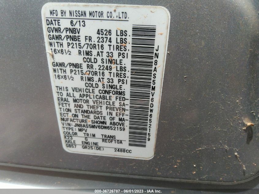 2013 NISSAN ROGUE S - JN8AS5MV6DW652159