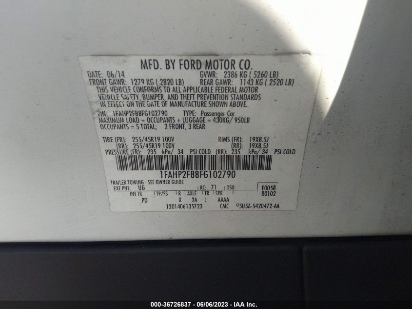 2015 FORD TAURUS LIMITED - 1FAHP2F88FG102790