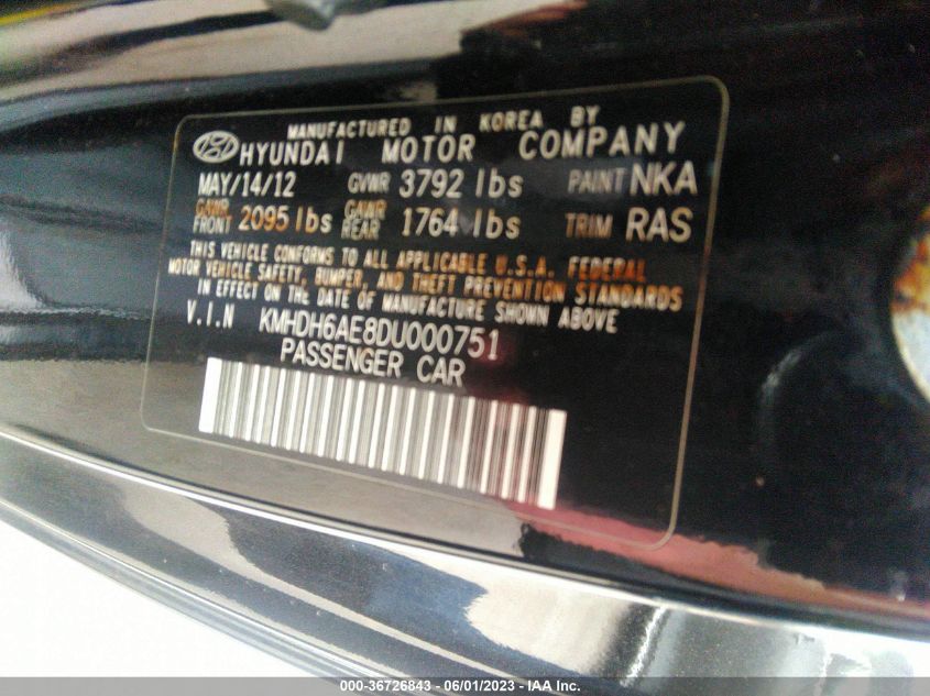 2013 HYUNDAI ELANTRA COUPE GS PZEV - KMHDH6AE8DU000751