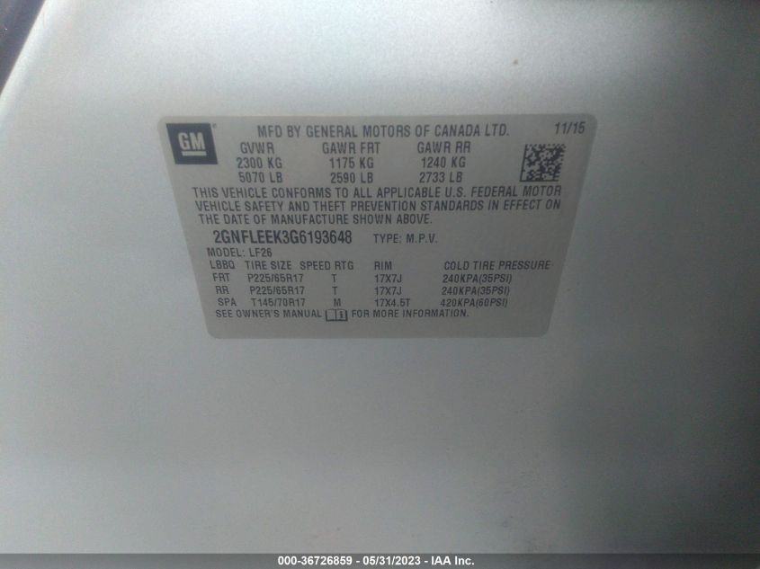 2016 CHEVROLET EQUINOX LS - 2GNFLEEK3G6193648