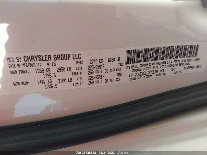 2013 DODGE GRAND CARAVAN SXT - 2C4RDGCG1DR758308