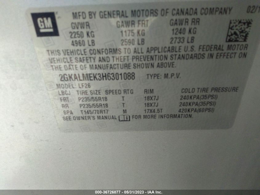 2017 GMC TERRAIN SLE - 2GKALMEK3H6301088