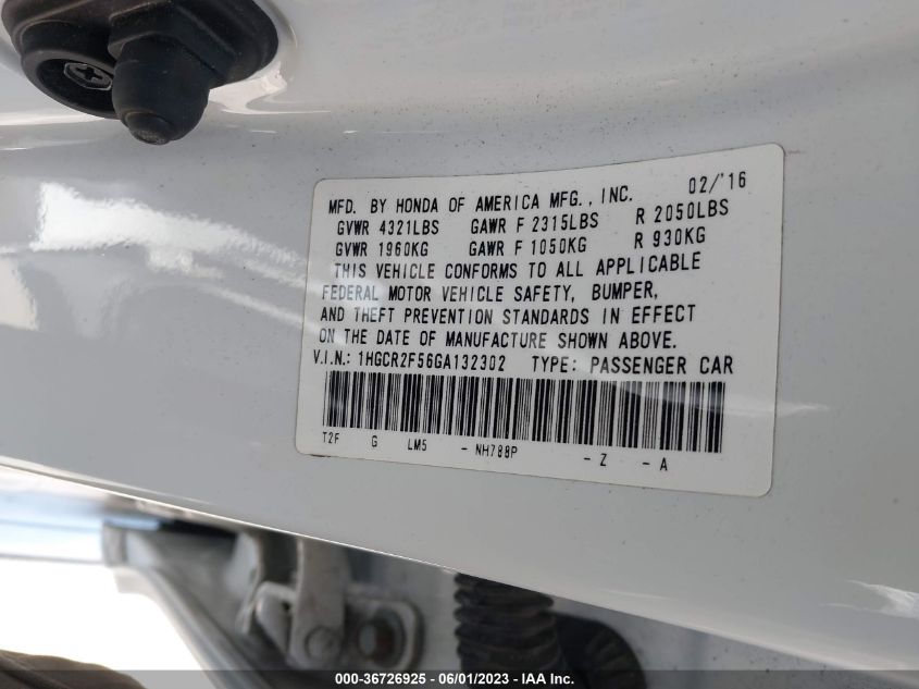 2016 HONDA ACCORD SEDAN SPORT - 1HGCR2F56GA132302
