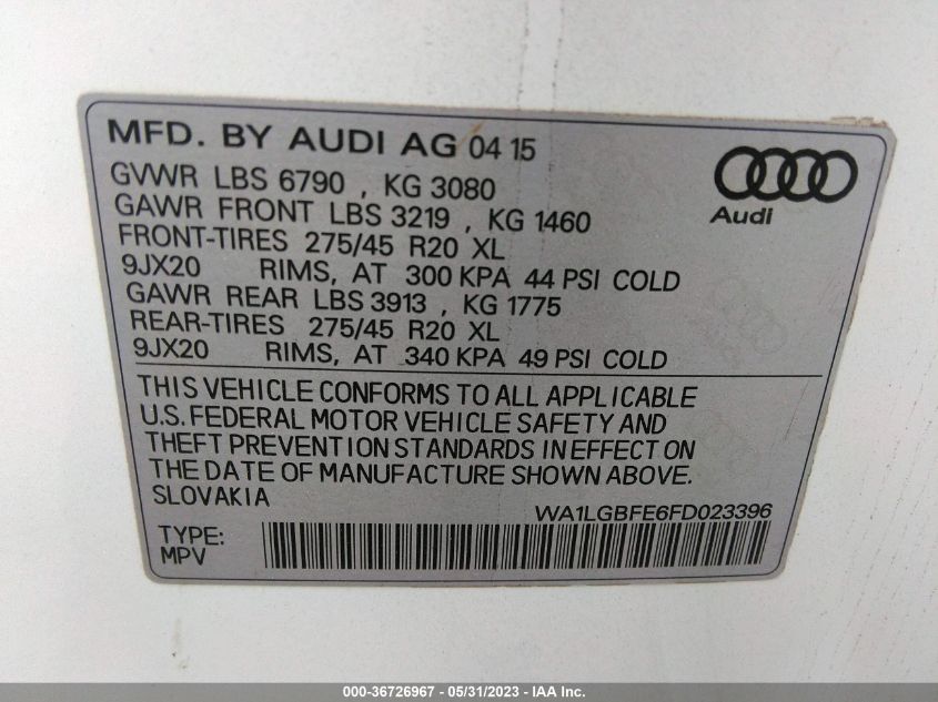 2015 AUDI Q7 3.0T PREMIUM PLUS - WA1LGBFE6FD023396