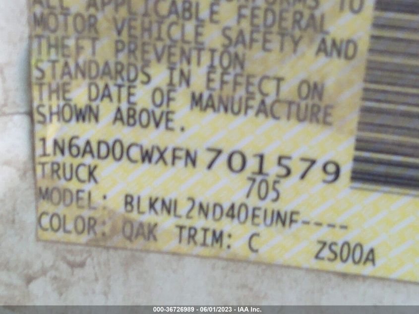 2015 NISSAN FRONTIER SV - 1N6AD0CWXFN701579