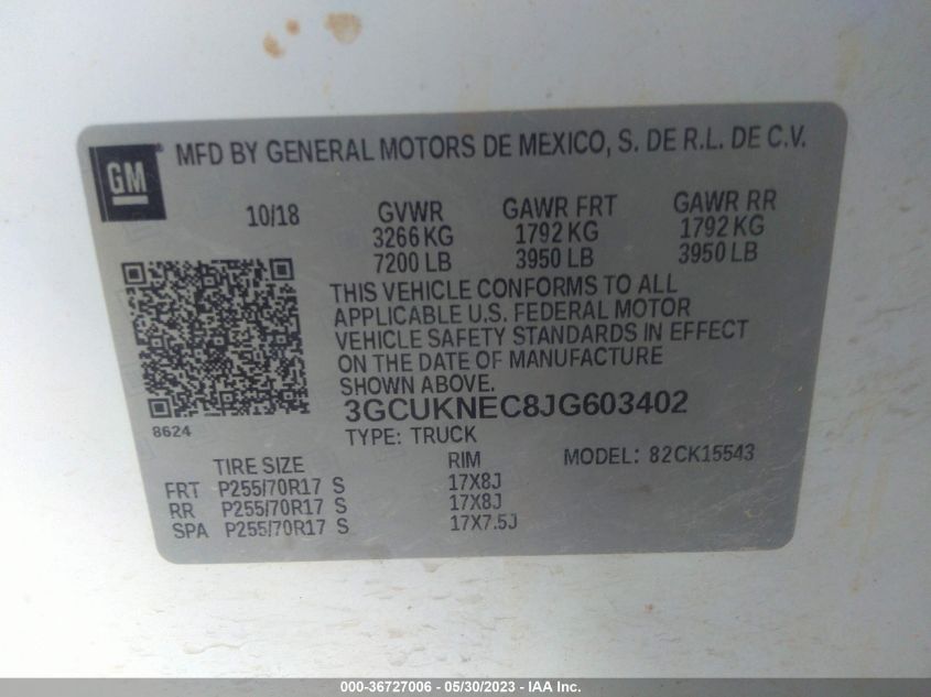 2018 CHEVROLET SILVERADO 1500 WORK TRUCK - 3GCUKNEC8JG603402