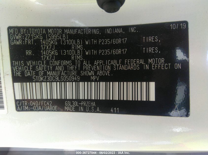 2020 TOYOTA SIENNA LE - 5TDKZ3DC9LS050949