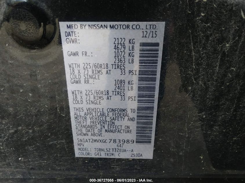 2016 NISSAN ROGUE SL - 5N1AT2MVXGC783989