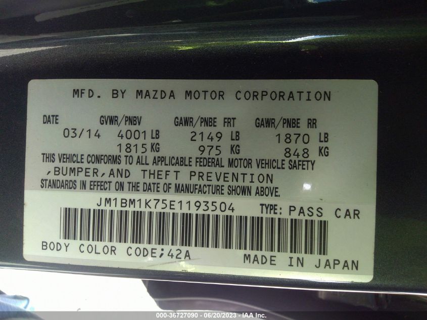 2014 MAZDA MAZDA3 I SPORT - JM1BM1K75E1193504