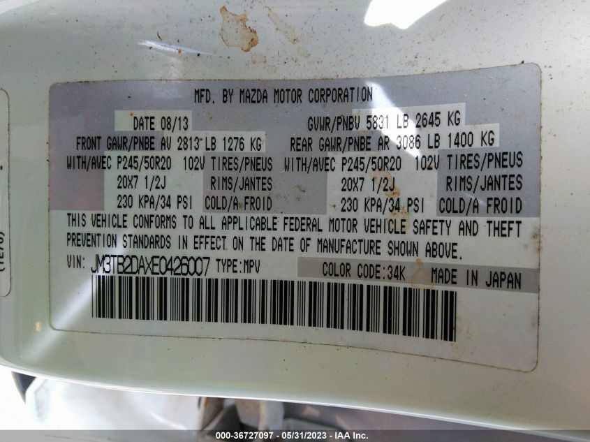 2014 MAZDA CX-9 GRAND TOURING - JM3TB2DAXE0426007