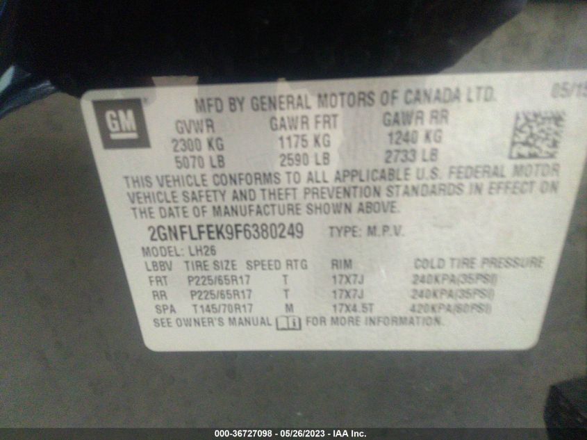 2015 CHEVROLET EQUINOX LT - 2GNFLFEK9F6380249