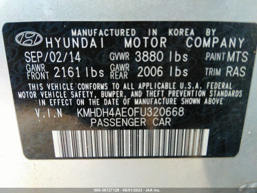 2015 HYUNDAI ELANTRA SE - KMHDH4AE0FU320668