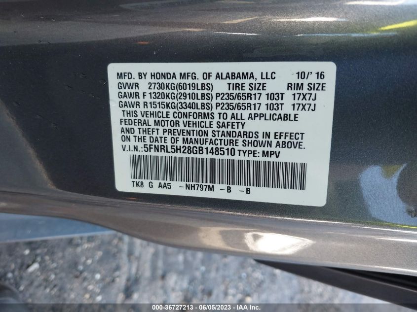 2016 HONDA ODYSSEY LX - 5FNRL5H28GB148510