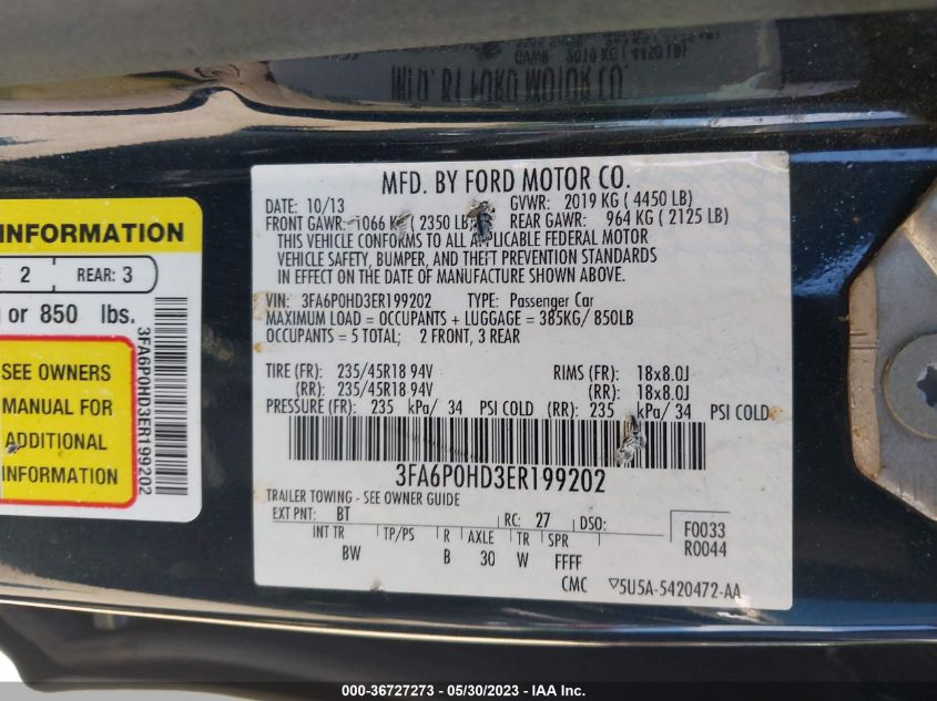 2014 FORD FUSION SE - 3FA6P0HD3ER199B02