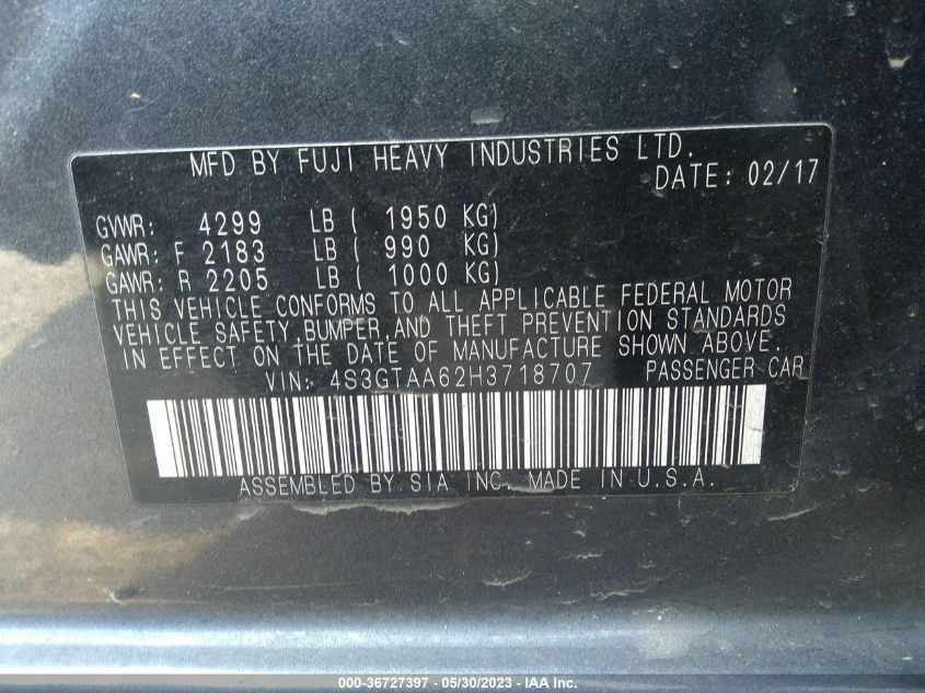 2017 SUBARU IMPREZA - 4S3GTAA62H3718707
