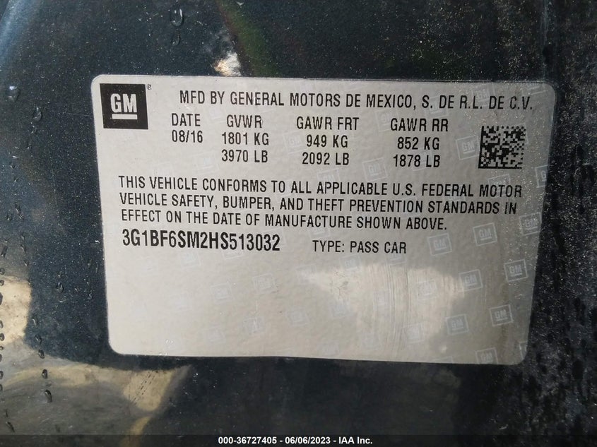 VIN 3G1BF6SM2HS513032 2017 CHEVROLET CRUZE PREMIER
