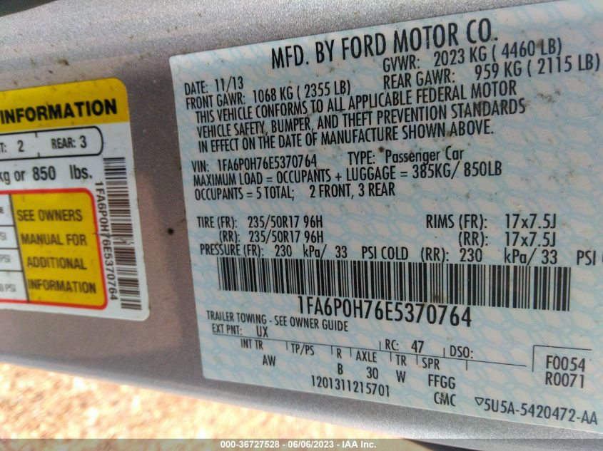 2014 FORD FUSION SE - 1FA6P0H76E5370764