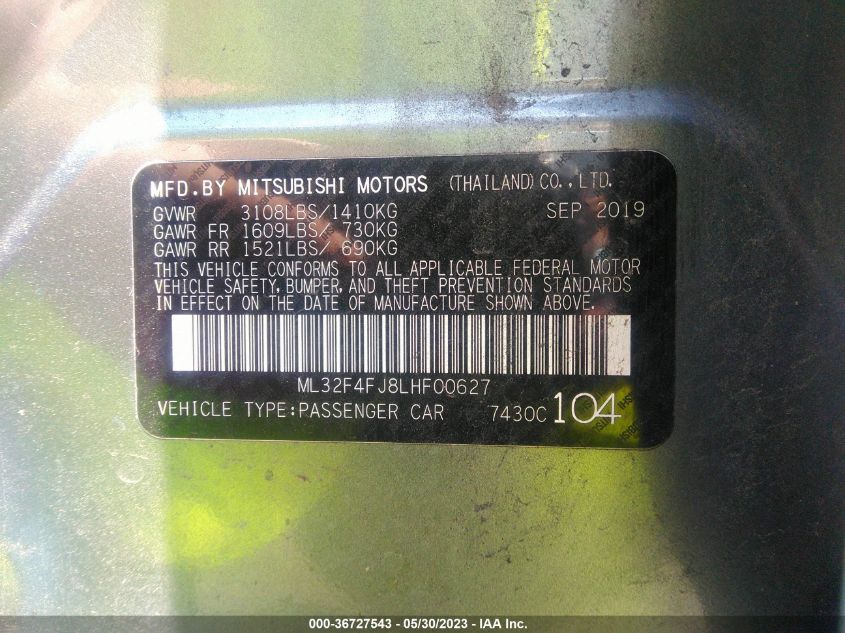 2020 MITSUBISHI MIRAGE G4 SE/LE - ML32F4FJ8LHF00627