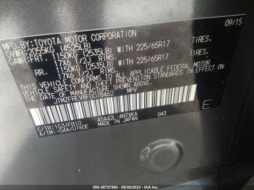 2015 TOYOTA RAV4 LE - JTMZFREV8FD078462