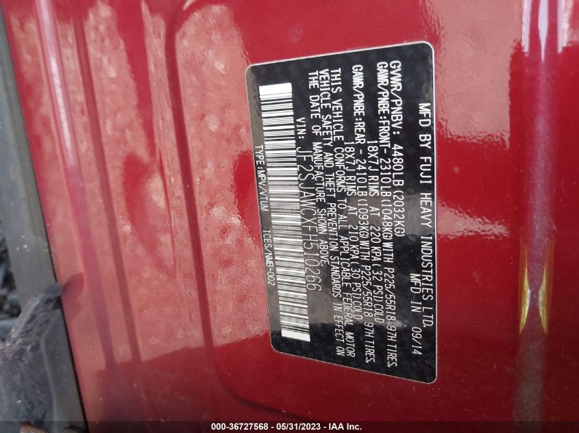 2015 SUBARU FORESTER 2.5I TOURING - JF2SJAWCXFH510266