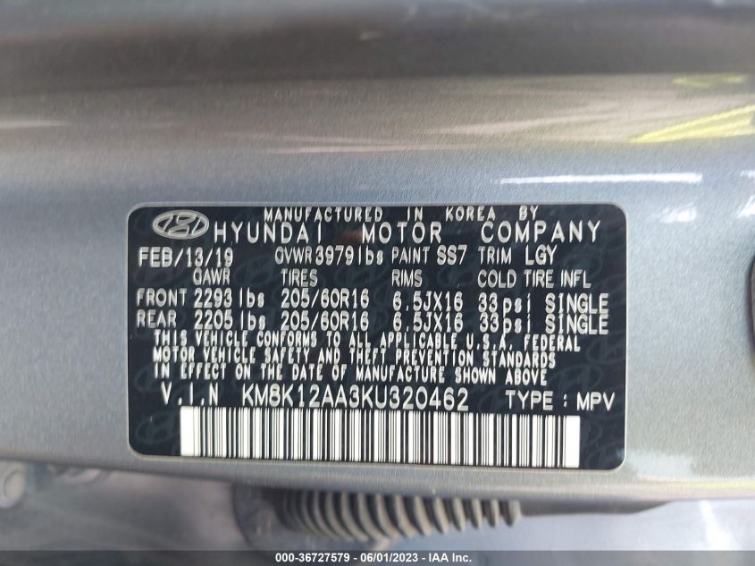 2019 HYUNDAI KONA SE - KM8K12AA3KU320462