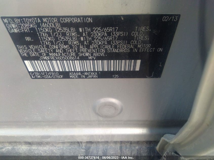 2013 TOYOTA RAV4 LE - JTMBFREV6D5008614