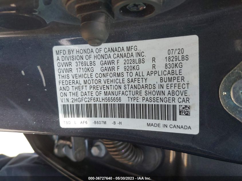 2020 HONDA CIVIC SEDAN LX - 2HGFC2F6XLH565656