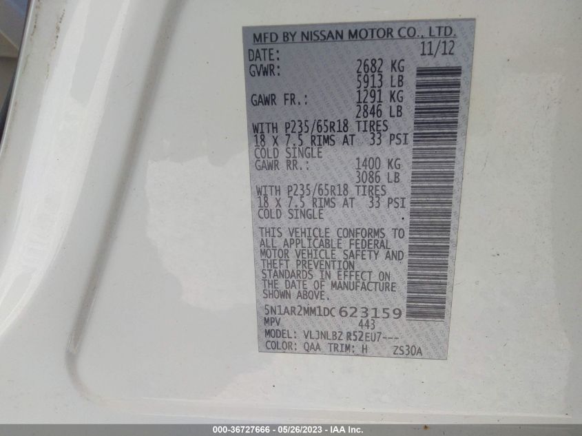 2013 NISSAN PATHFINDER S - 5N1AR2MM1DC623159