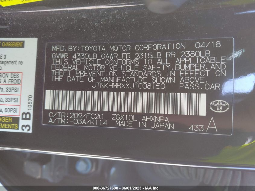 2018 TOYOTA C-HR XLE - JTNKHMBXXJ1008150