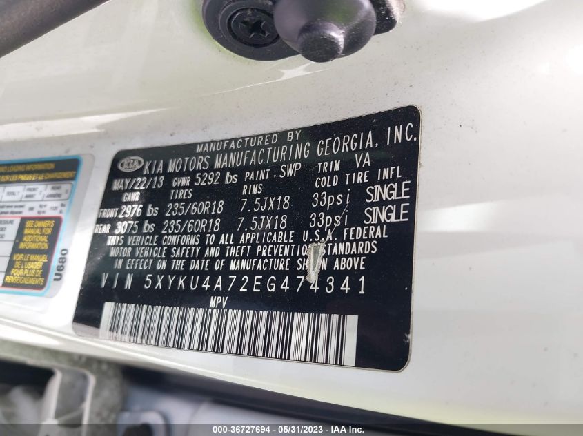 2014 KIA SORENTO EX - 5XYKU4A72EG474341