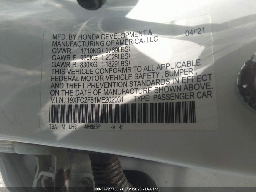 2021 HONDA CIVIC SEDAN SPORT - 19XFC2F81ME202031