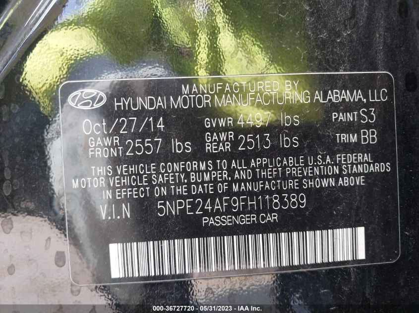 2015 HYUNDAI SONATA 2.4L SE - 5NPE24AF9FH118389